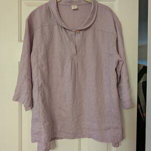 100% Linen Shawl V-Neck Half Sleeve shawl collar top Mauve